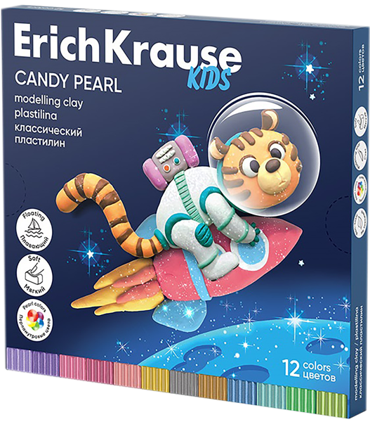 Изображение Пластилин 12 цветов со стеком Эрих Краузе кидс спейс энималс перл Эрих Краузе карт/уп, 12 шт