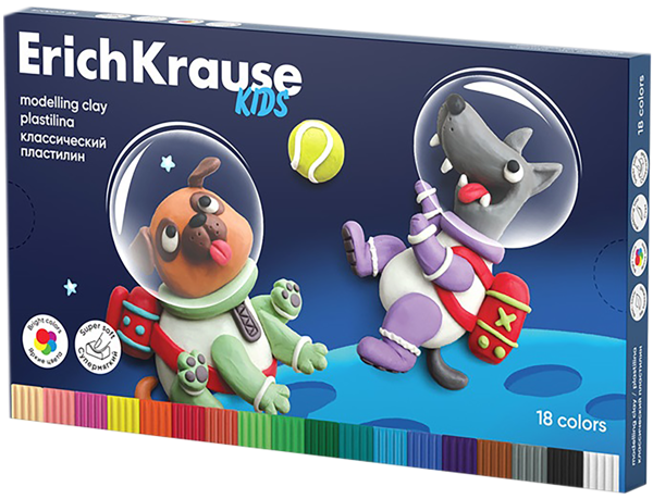 Изображение Пластилин 18 цветов со стеком Эрих Краузе кидс спейс энималс Эрих Краузе карт/уп, 18 шт