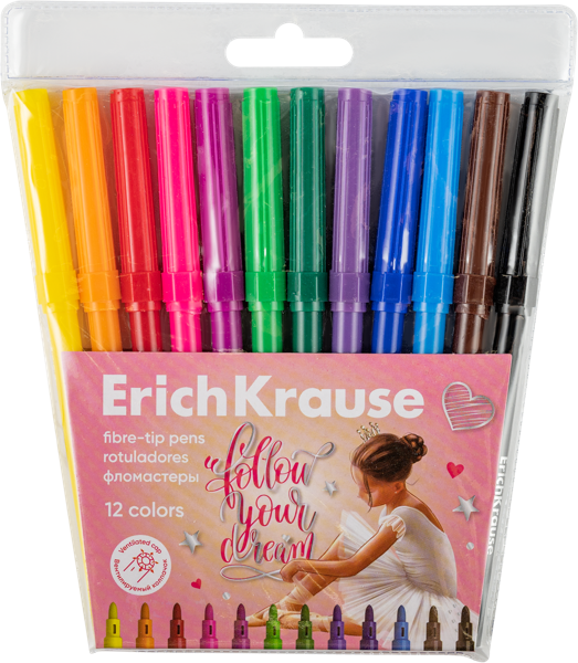 Изображение Фломастеры цветные Эрих Краузе поинтс смываемые Эрих Краузе п/у, 12 шт