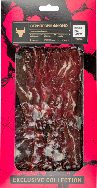Изображение Мясо говяжье сырокопчёное нарезка Мясоет Стриплойн Фьюмо Митскаут скин, 90 г