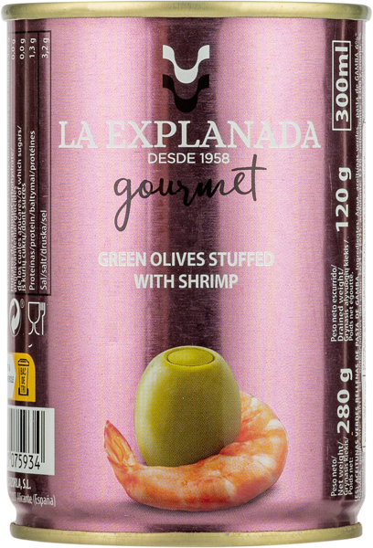 Изображение Оливки с креветками Ла эспланада зеленые Асейтунас Касорла ж/б, 280 г