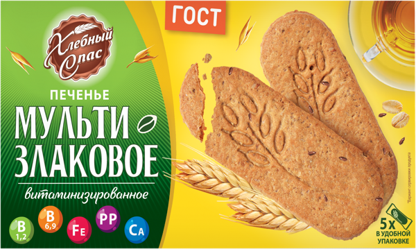 Изображение Печенье сдобное Хлебный спас мультизлаковое витамин Диал-К кор, 200 г