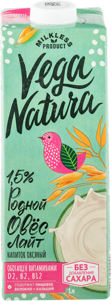 Изображение Напиток 1,5 % овсяный Вега Натура Родной овес Лайт Южное т/п, 1 л