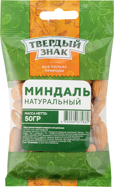 Изображение Орехи натуральные очищенные Твердый знак миндаль Орехпром м/у, 50 г