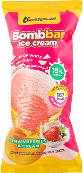 Изображение Мороженое молочное Бомббар клубничный крем протеин Фитнес Фуд стакан, 150 г