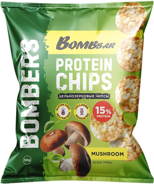 Изображение Чипсы цельнозерновые Бомббар протеин белые грибы Фитнес Фуд м/у, 50 г