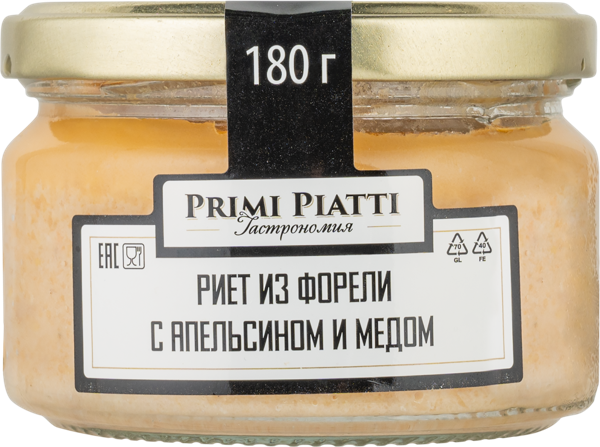 Изображение Риет из форели Прими Пьятти С апельсином и медом Шнейдерман Е.Е. ИП с/б, 180 г