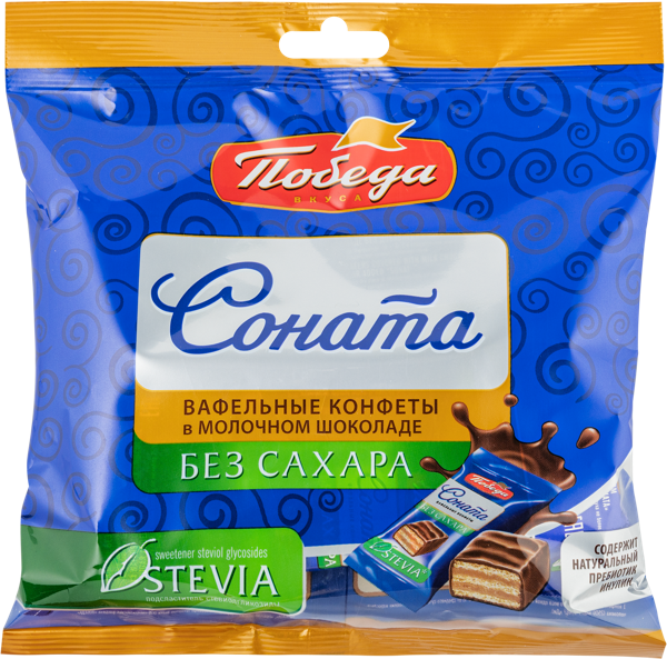 Изображение Конфеты без сахара вафельные Победа Соната в молочном шоколад Победа КФ м/у, 150 г