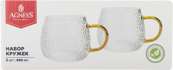 Изображение Кружка 450мл набор Агнесс золотая ручка прозрачн Агнесс кор, 2 шт