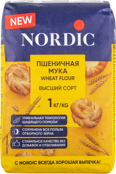 Изображение Мука Пшеничная Нордик высший сорт Новомосковский мелькомбинат м/у, 1 КГ