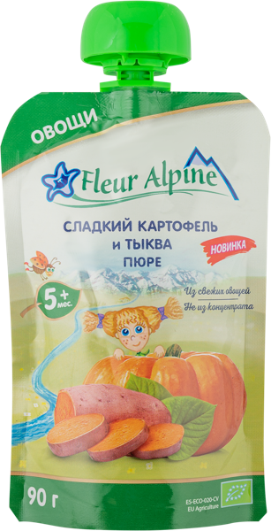 Изображение Пюре овощное с 5 мес Флер Альпин БИО сладкий картофель тыква Алиментасион и Нутрисион м/у, 97 г
