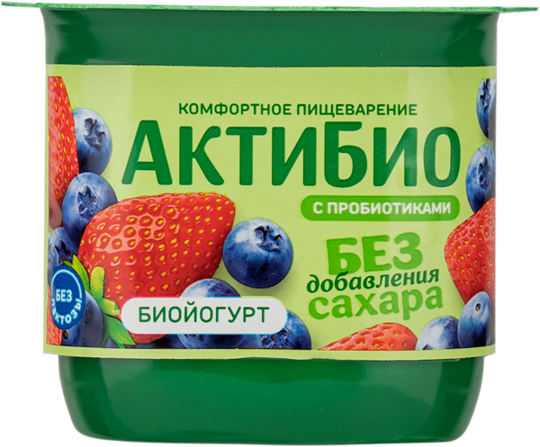 Изображение Биойогурт 3% без лактозы Актибио Клубника Черника Эйч энд Эн п/б, 130 г