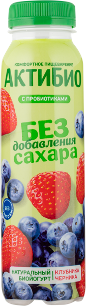 Изображение Биойогурт 1,5% без сахара Актибио Клубника Черника Эйч энд Эн п/б, 260 мл