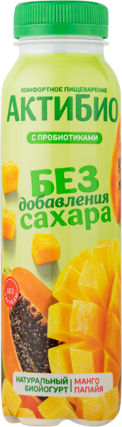 Изображение Биойогурт 1,5% без сахара Актибио манго папайя Эйч энд Эн п/б, 260 мл