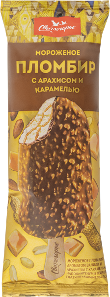 Изображение Мороженое Карамель эскимо Свитлогорье ваниль арахис в глазури Дмитровский МЗ флоупак, 80 г