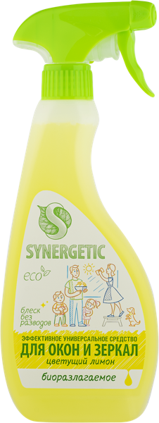 Изображение Средство для стекол и зеркал Синергетик БИО цветущий лимон Синергетик п/у, 500 л