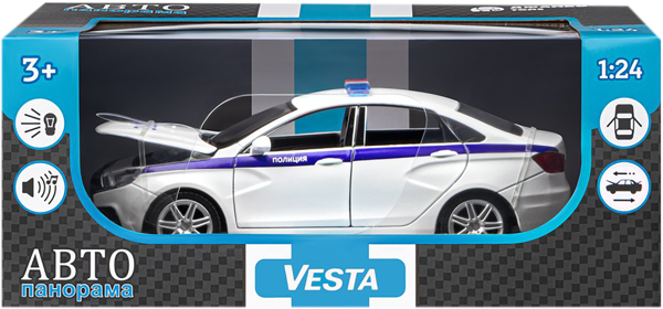 Изображение Машина 1:24 металлическая Автопанорама лада веста полиция Гуандонг Джаки к/у, 1 шт