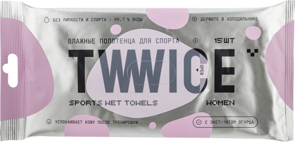 Изображение Полотенца влажные для спорта Твайс 30х20 для женщин Твайс м/у, 15 шт