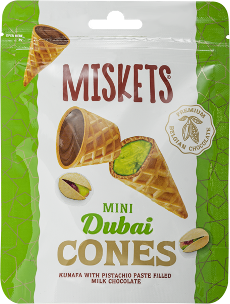Изображение Вафельные рожки в шоколаде Мискетс дубайский фисташка и катаифи Пакель м/у, 50 г