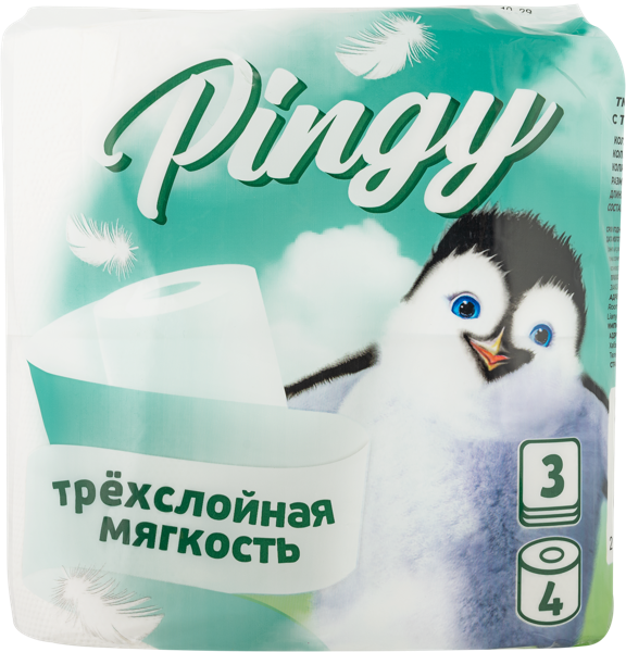 Изображение Туалетная бумага 3х слойная Пинги белая Цзянсу м/у, 4 шт