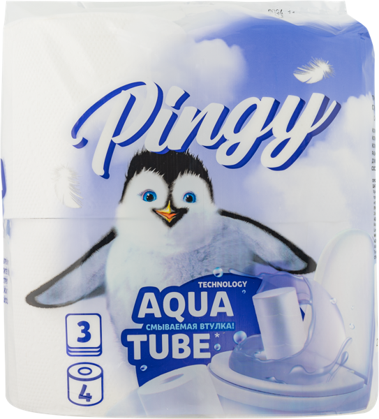 Изображение Туалетная бумага 3х слойная Пинги смыв втулка белая Цзянсу м/у, 4 шт