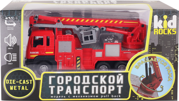 Изображение Машинка 1:32 свет звук металл Кид рокс пожарная Кид рокс к/у, 1 шт