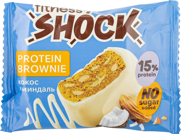 Изображение Пирожное протеиновое Фитнес шок брауни миндаль кокос Фитнес десерты м/у, 50 г