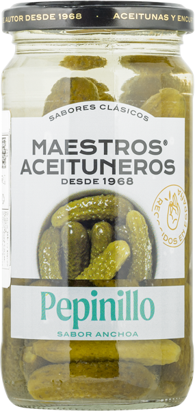 Изображение Корнишоны маринованные Маэстрос Асейтунерос со вкусом анчоуса Маэстрос Асейтунерос с/б, 345 г