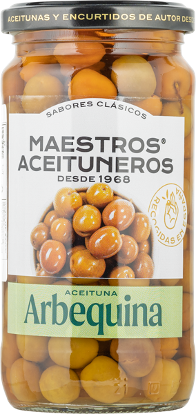 Изображение Оливки с косточкой Маэстрос Асейтунерос Арбекина зеленые Маэстрос Асейтунерос с/б, 345 г