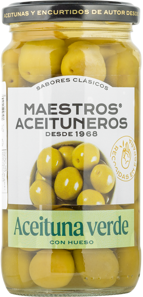 Изображение Оливки с косточкой Маэстрос Асейтунерос Мансанилья зеленые Маэстрос Асейтунерос с/б, 345 г
