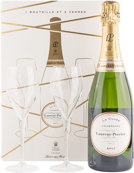 Изображение Набор Шампанское белое брют Лоран-Перрье + 2 бокала Лоран Перье п/у, 0,75 л