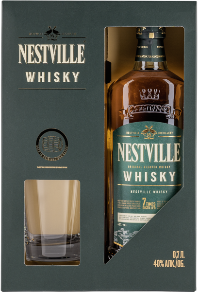 Изображение Виски Набор купажированный Нествил 3 года + Стакан Нествил с/б, 0,7 л