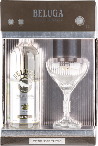 Изображение Водка набор Спирт Люкс 40% Белуга нобл + Бокал Мариинск. ЛВЗ с/б, 0,7 л