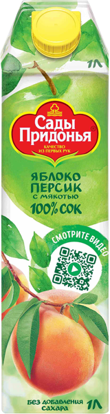 Изображение Сок с мякотью Сады придонья яблоко персик Сады Придонья т/п, 1 л