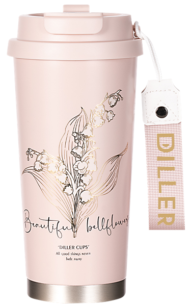 Изображение Термокружка 520мл стальная Диллер ландыш розовая белая Диллер к/у, 1 шт
