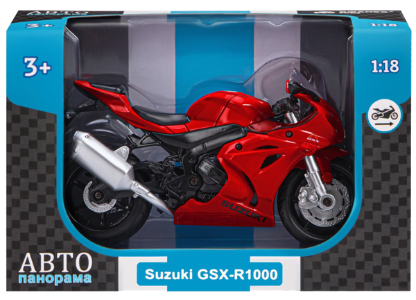 Изображение Мотоцикл 1:18 Автопанорама сузуки gsr-r1000 красный Каипо к/у, 1 шт