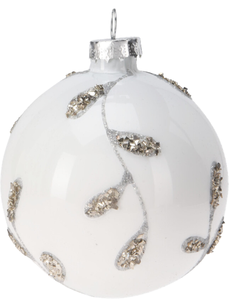 Изображение Шар 8см стекло Купман листья белый серый Купман Интернэшнл , 1 шт