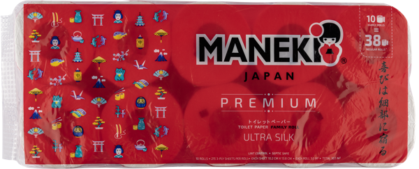 Изображение Туалетная бумага 3х слойная Манеки рэд без аромата 214 листов Манеки м/у, 10 шт