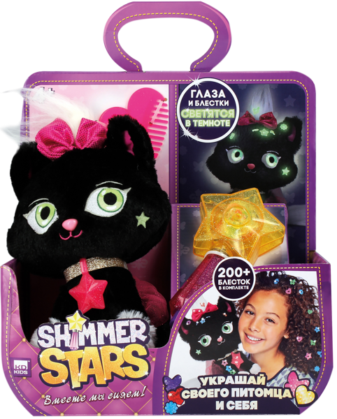 Изображение Мягкая игрушка 20 см Шиммер старс чёрный котенок блёстки Сиде Слу п/у, 1 шт