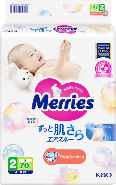 Изображение Подгузники S 4-8кг Меррис КАО АО м/у, 70 шт