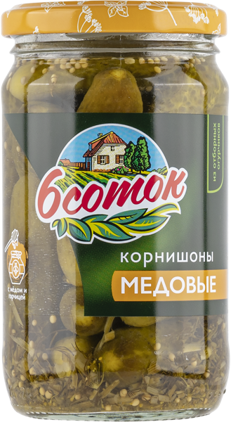 Изображение Корнишоны маринованные 6 Соток медовые Агро-Инвест с/б, 350 г