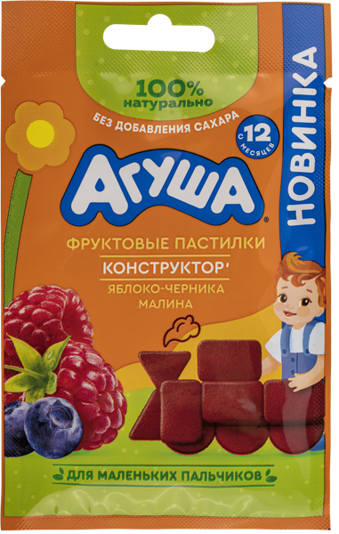 Изображение Фруктовые пастилки с 12 мес Агуша яблоко черника малина ВБД м/у, 12 г
