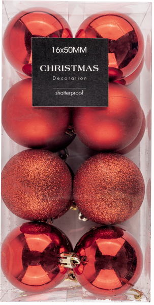 Изображение Шар 5см пластик Купман красный глянцевый матовый Купман Интернэшнл п/у, 16 шт