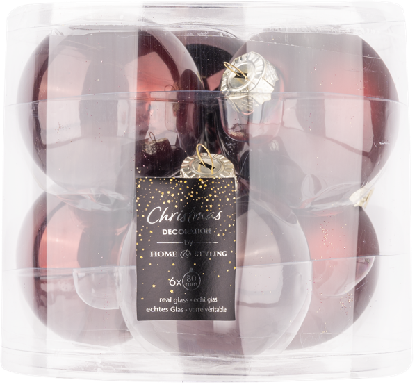 Изображение Шар 8см стекло Купман бордо глянцевый матовый Купман Интернэшнл п/у, 6 шт