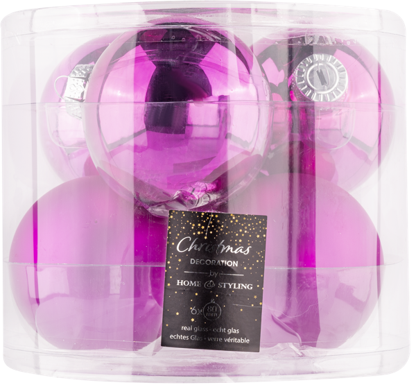 Изображение Шар 8см стекло Купман фуксия глянцевый матовый Купман Интернэшнл п/у, 6 шт