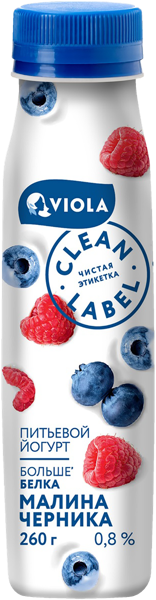 Изображение Йогурт 0,4% питьевой Виола малина черника Виола п/б, 260 мл