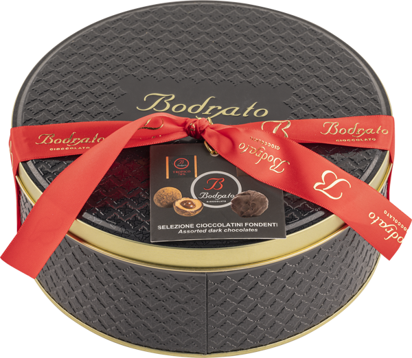 Изображение Конфеты шоколадные Бодрато неро шляпная коробка вишня лесной орех Бодрато Чоколато ж/б, 150 г