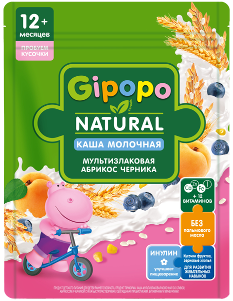 Изображение Каша с 12 мес молочная Гипопо мультизлак абрикос черник Георгиевск м/у, 200 г