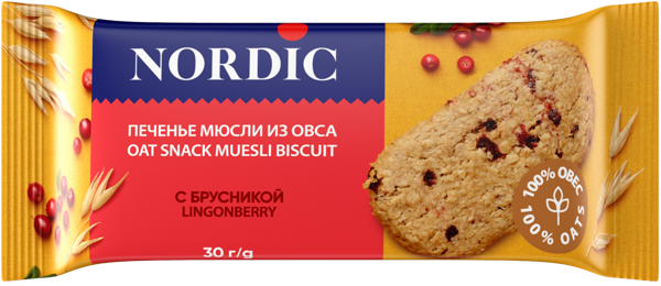 Изображение Печенье овсяное Нордик брусника мюсли Полет м/у, 30 г