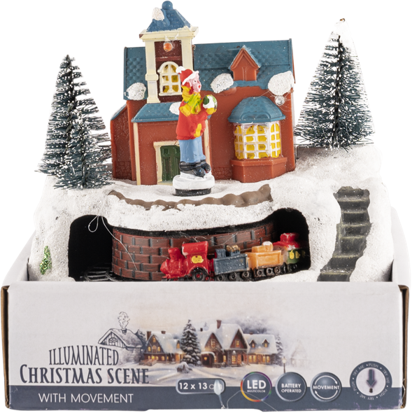 Изображение Светильник 13см на батарейках Купман зимний лес с поездом Купман Интернэшнл , 1 шт